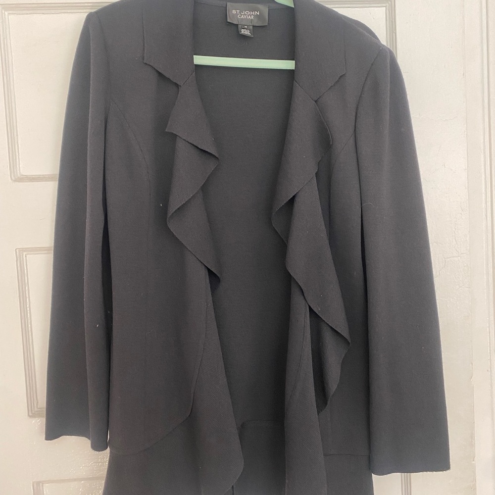 St. John Caviar Ruffle Front Jacket